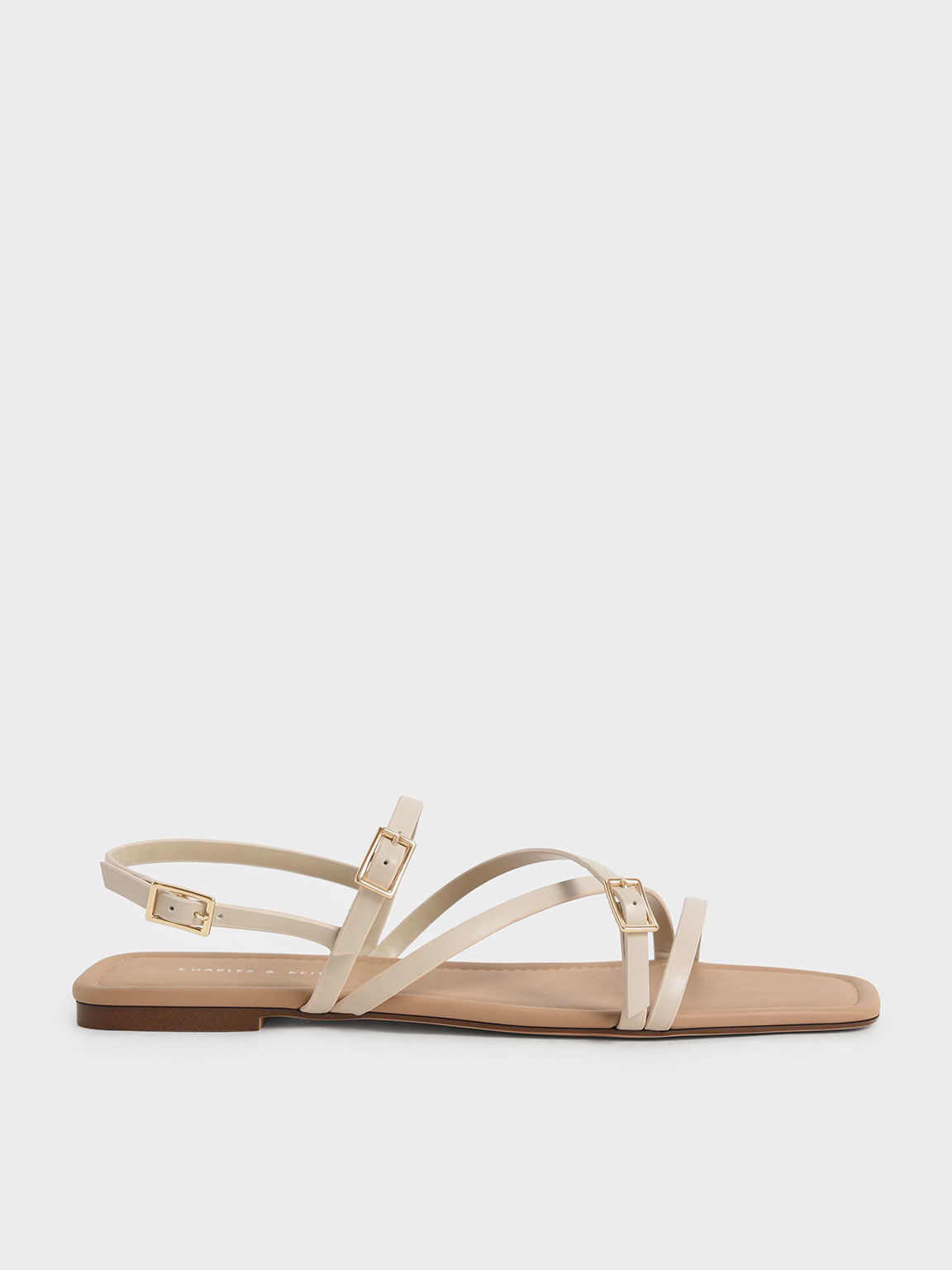 Strappy Mini Buckle Flat Sandals, Chalk, hi-res