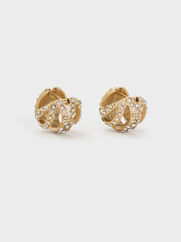 Aine Crystal Sculptural Hoop Earrings, Gold, hi-res