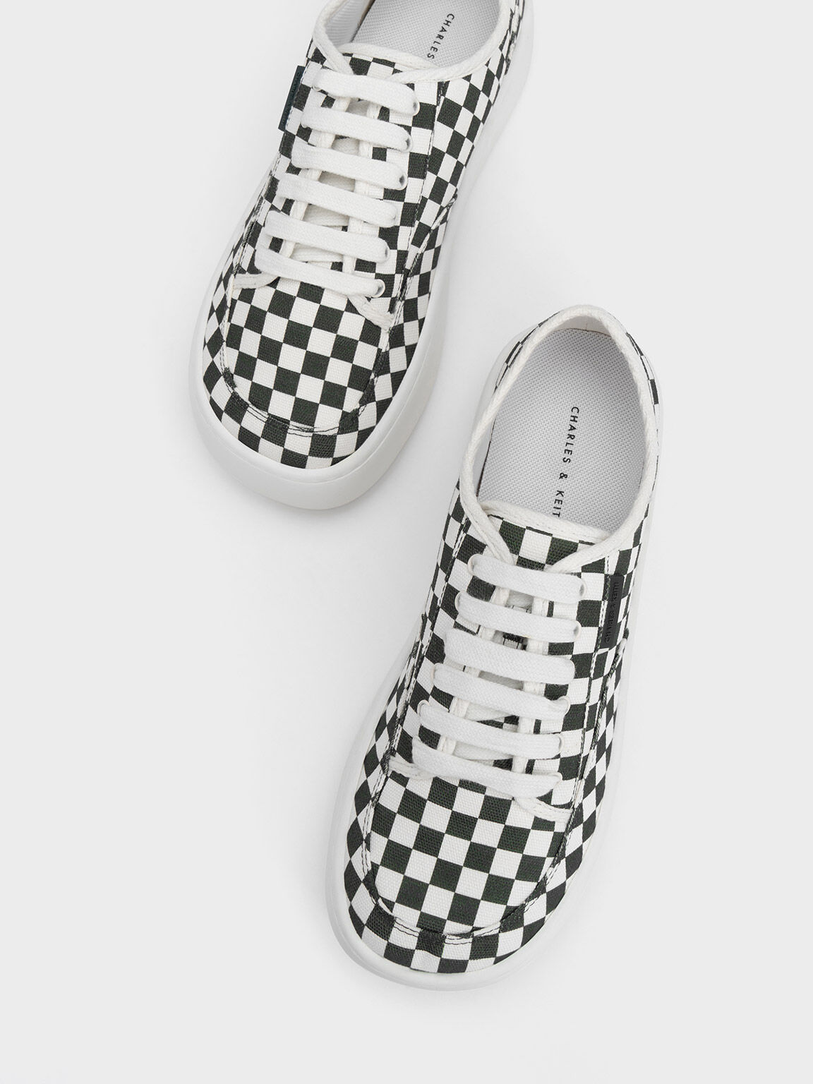 Dark Green Skye Checkered Canvas Cotton Sneakers CHARLES
