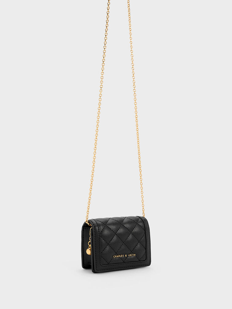 Micaela Quilted Card Holder, Black, hi-res