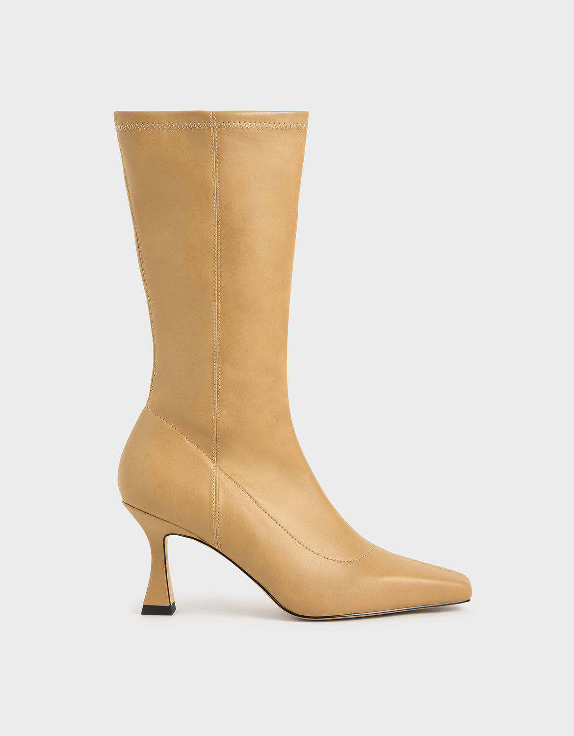 tan metal trim block heel ankle boots