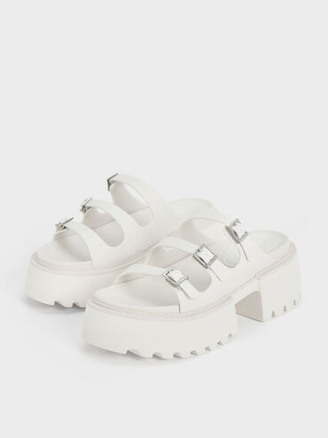 Nadine Triple-Strap Platform Sandals, White, hi-res