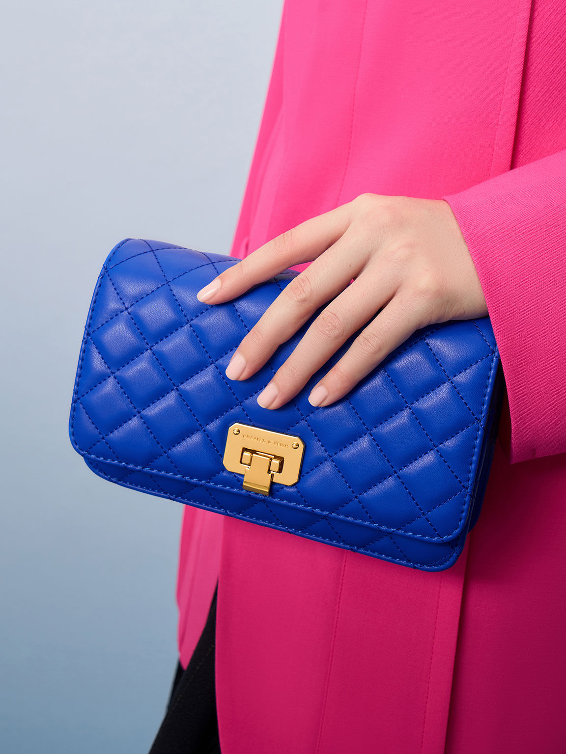 Quilted Push-Lock Clutch, Cerulean, hi-res