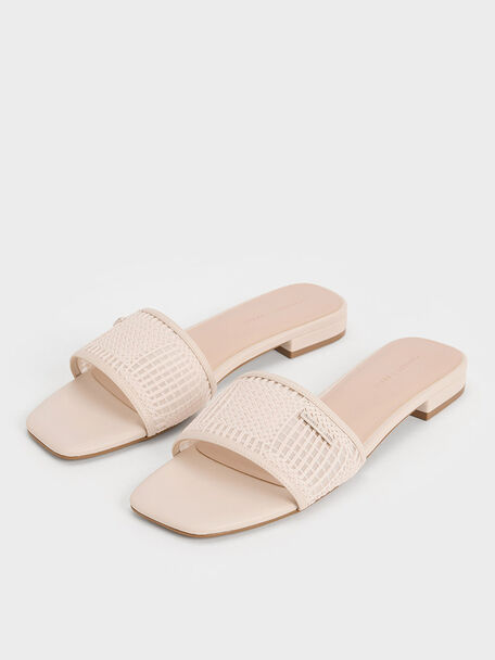 Sandalias slip-on tejidas con malla, Crema, hi-res