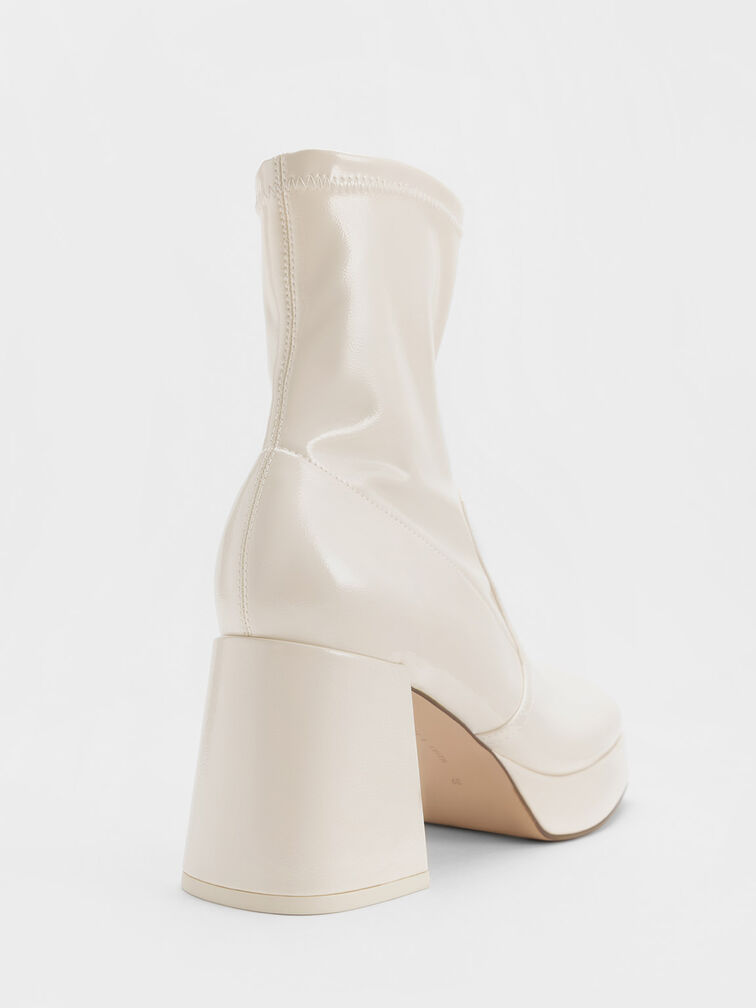 Patent Crinkle-Effect Block-Heel Boots, Beige, hi-res