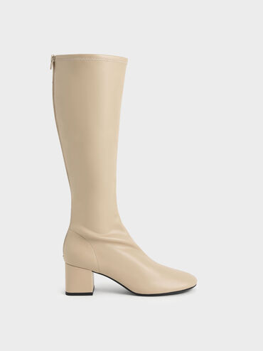 Block Heel Knee Boots, Sand, hi-res