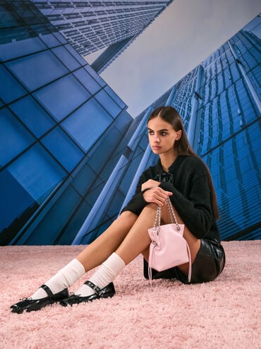 Bolso bandolera Arya con doble asa y correa trenzada, Cotton Candy Pink, hi-res