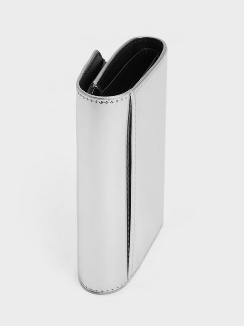 Briony Metallic Curved Flap Wallet, Silver, hi-res