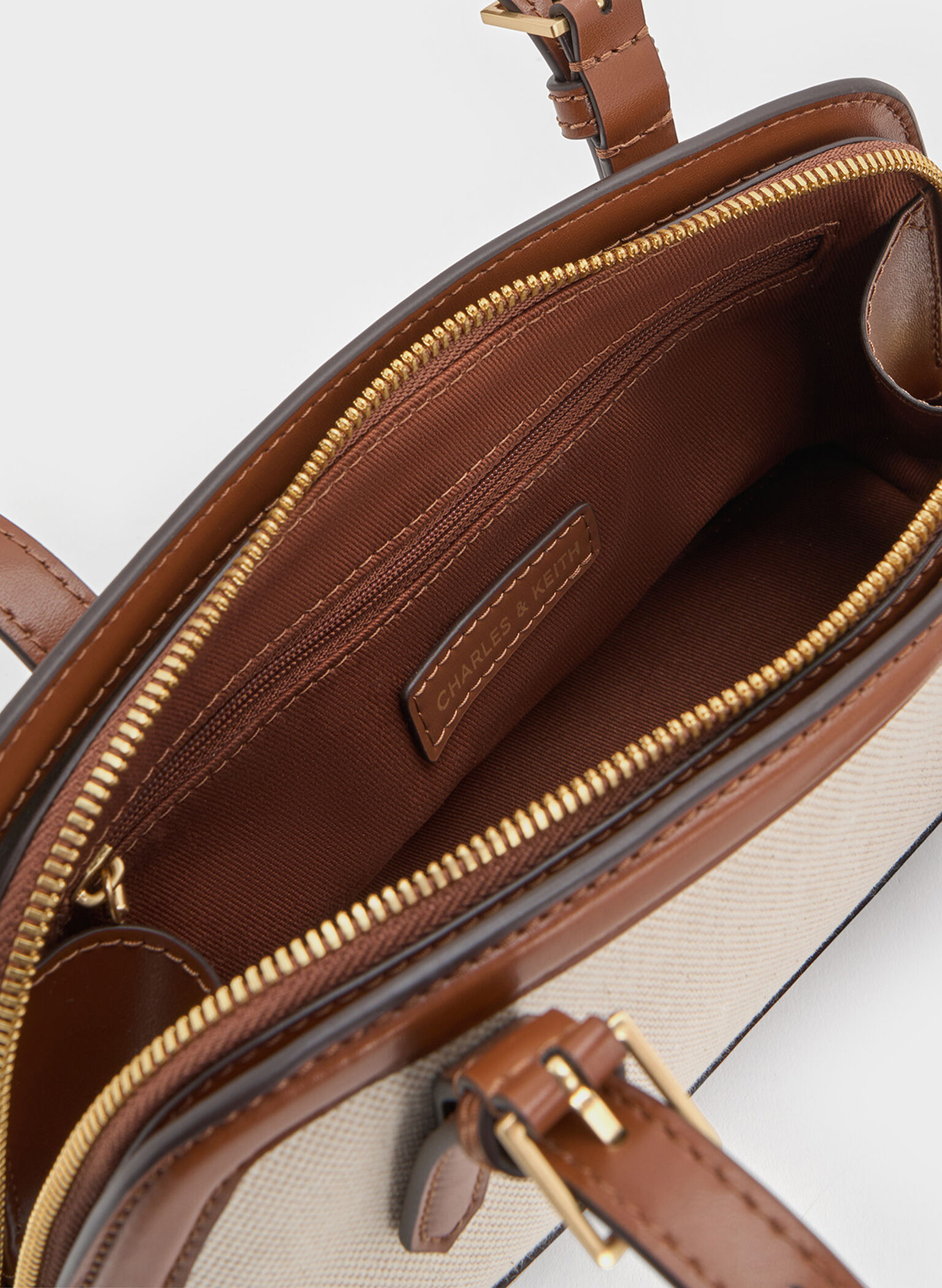 Enola Canvas Two-Tone Elongated-Handle Bag, Chocolate, hi-res