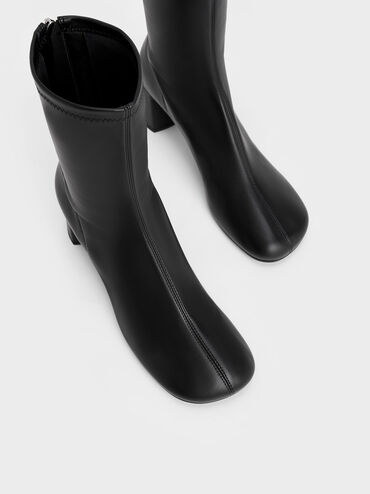 Round-Toe Zip-Up Ankle Boots, Black, hi-res