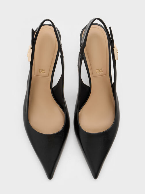 Cody Leather Pointed-Toe Kitten-Heel Slingback Pumps, Black, hi-res