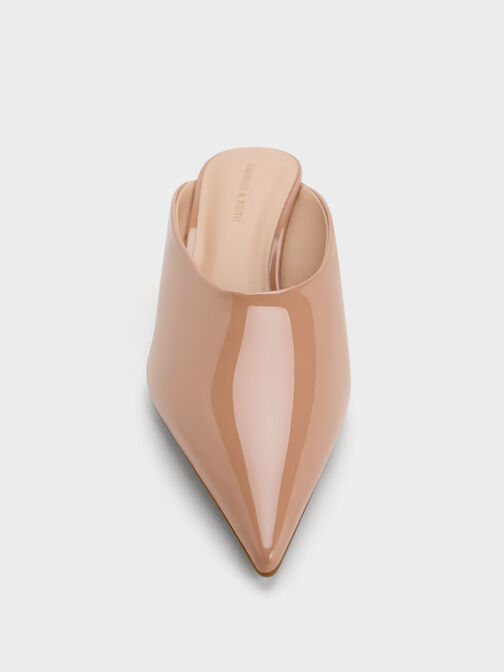 Patent Pointed-Toe Wedge Mules, Nude, hi-res