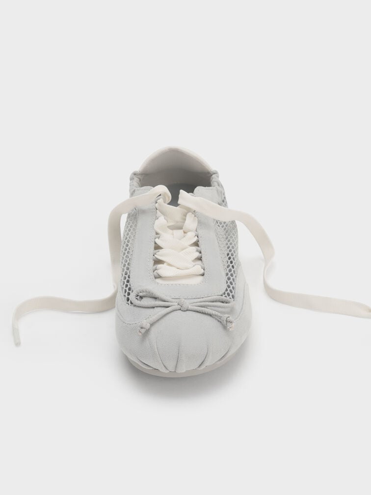 Cece Mesh Ruched Bow Ballet Sneakers, Light Grey, hi-res