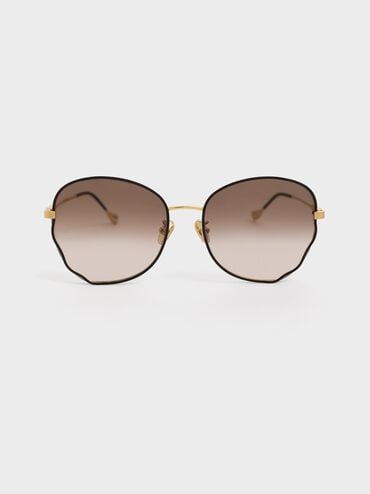 Wavy Frame Butterfly Sunglasses, Black, hi-res