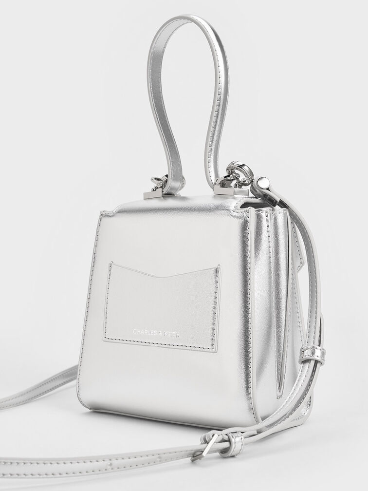 Locket Metallic Chain-Link Trapeze Bag, Silver, hi-res