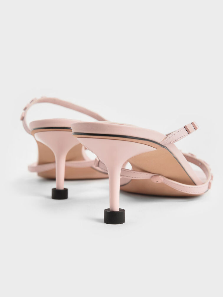 Leather Embellished Sculptural Heel Sandals, Pink, hi-res