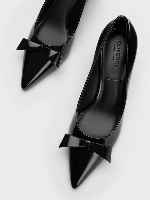 Leather Pointed-Toe Heels, Black Box, hi-res