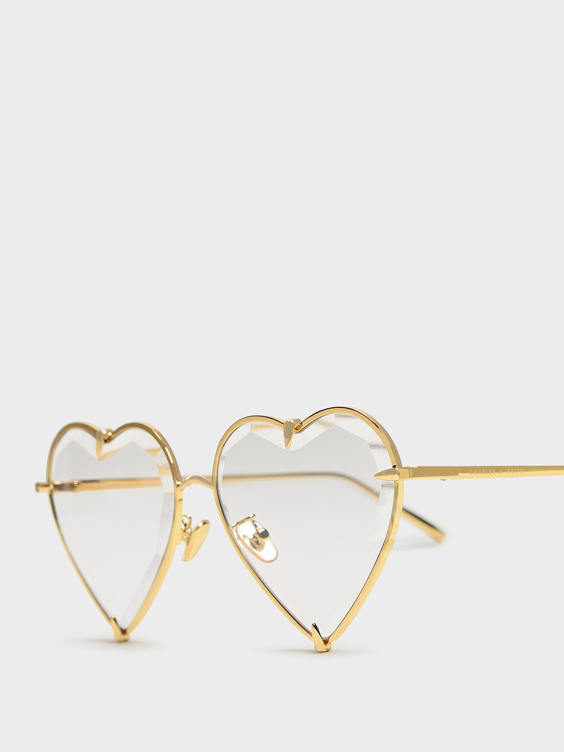 Thin Metal Frame Heart-Shaped Sunglasses, White, hi-res