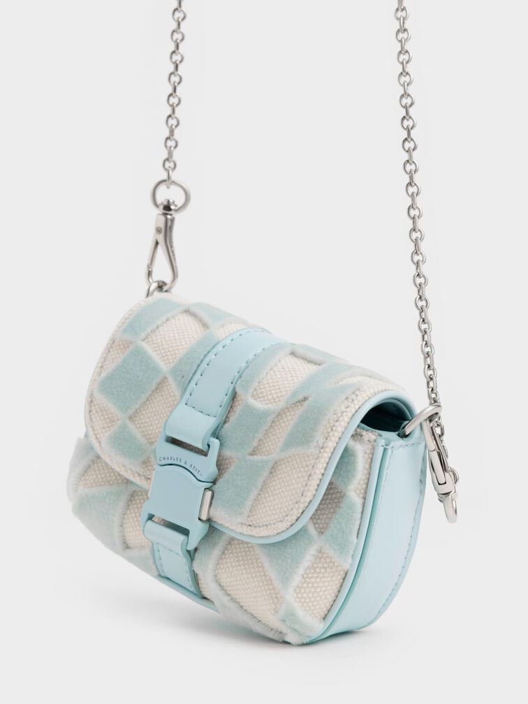 Zetta Belt Buckle Checkered Mini Bag, Light Blue, hi-res