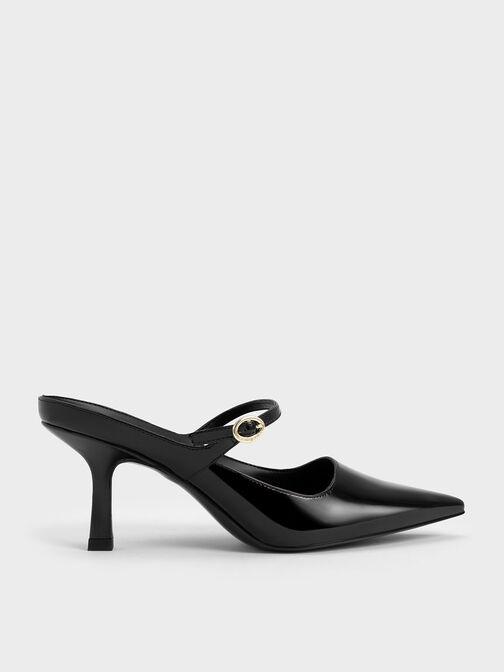 Patent Mary Jane Heeled Mules, Black Patent, hi-res