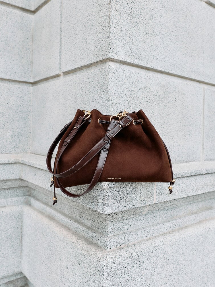 Moxie Drawstring Bucket Bag, Dark Brown, hi-res