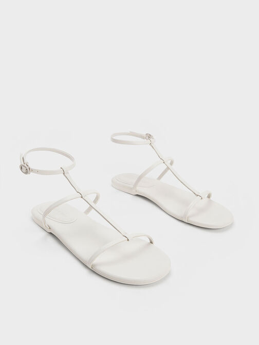T-Bar Ankle-Strap Sandals, White, hi-res