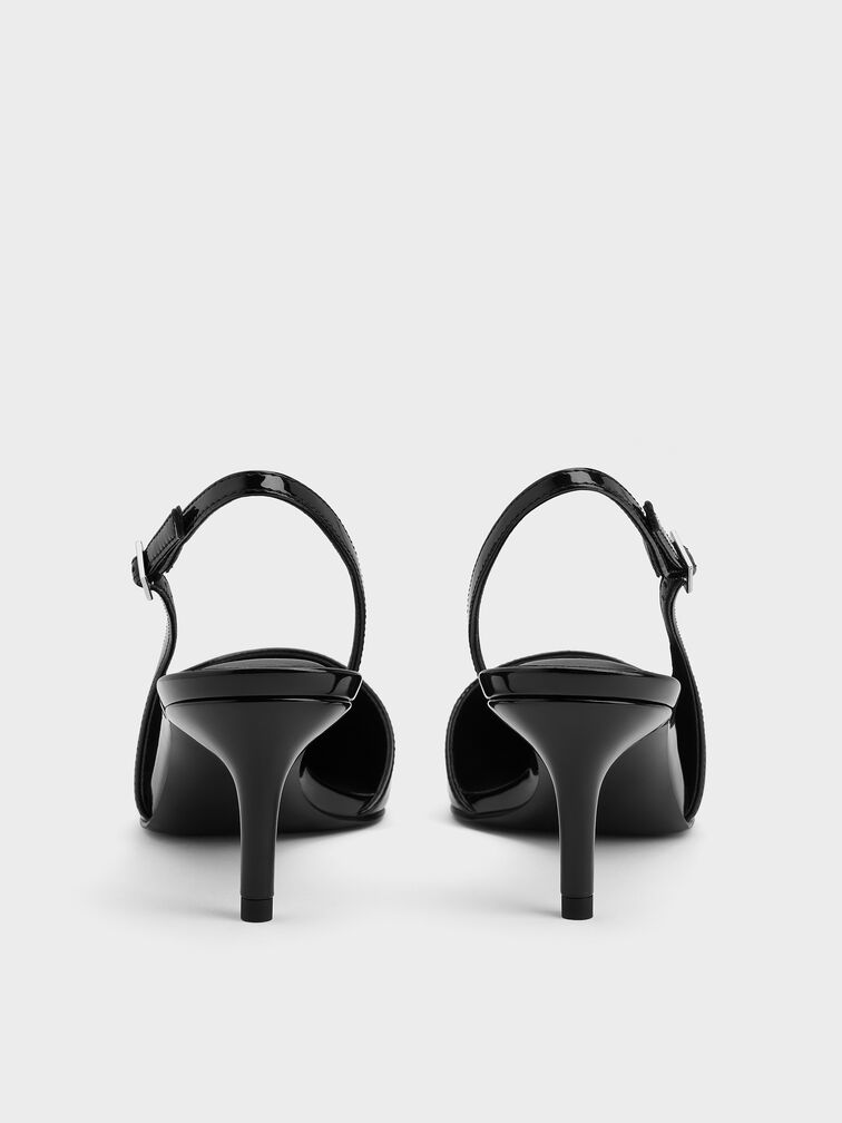 Patent Pointed Slingback Pumps, Black Patent, hi-res