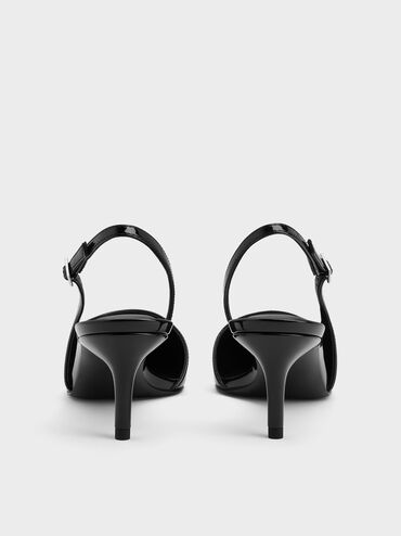 Patent Pointed Slingback Pumps, Black Patent, hi-res