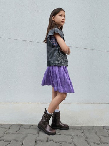 Girls' Double Buckle-Strap Ankle Boots, Dark Brown, hi-res
