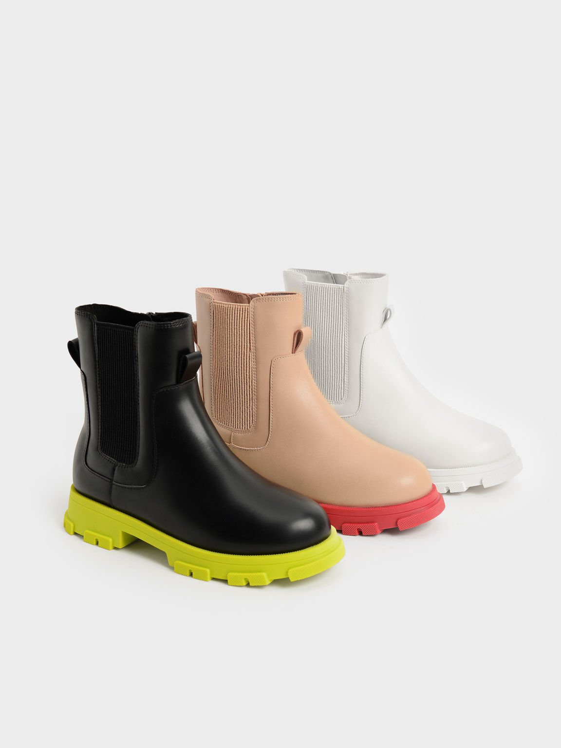 Girls' Chunky Sole Chelsea Boots, White, hi-res