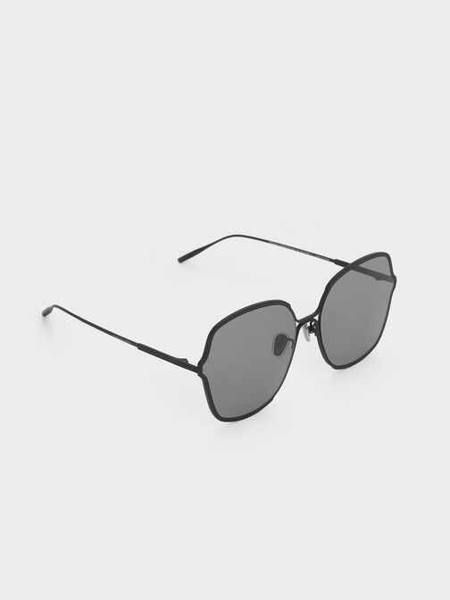 Metal Rim Butterfly Sunglasses, Black, hi-res