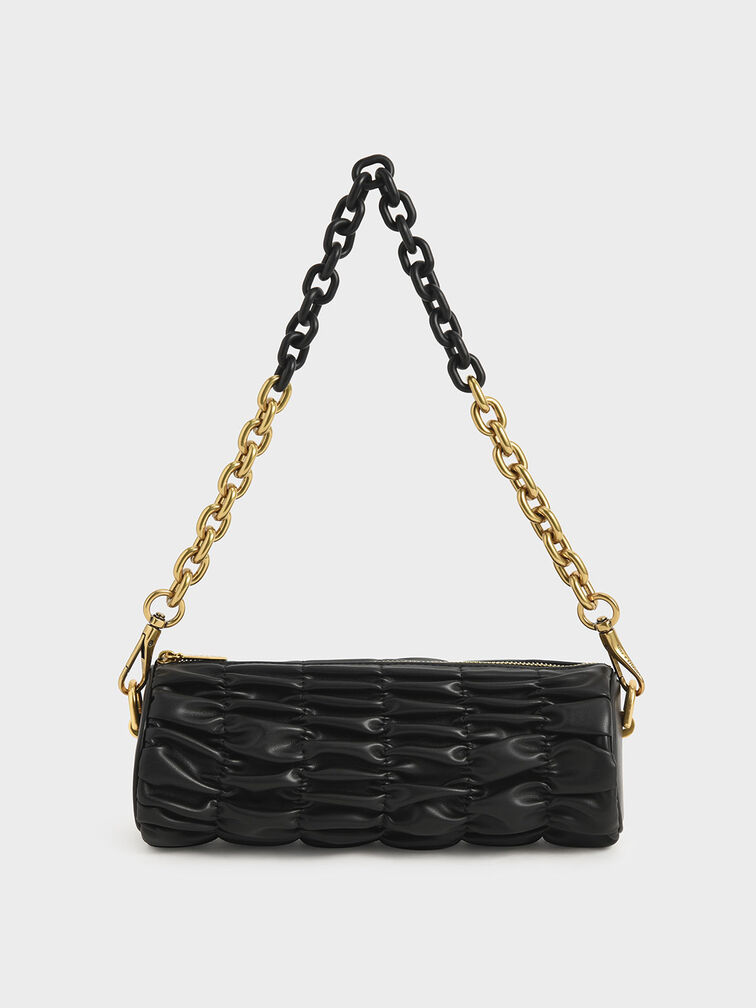 Tallulah Ruched Chain-Handle Shoulder Bag, Black, hi-res