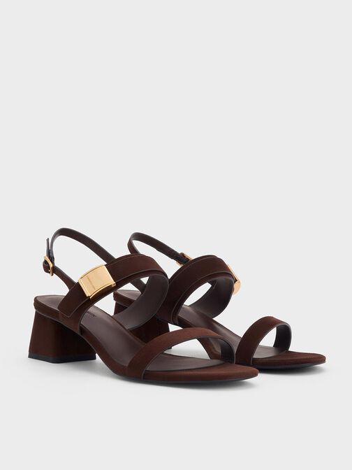 Sandalias de tacón Yvette texturizadas de doble correa, Marrón oscuro, hi-res