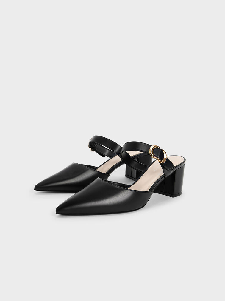 Metallic Accent Pointed-Toe Pumps, Black, hi-res