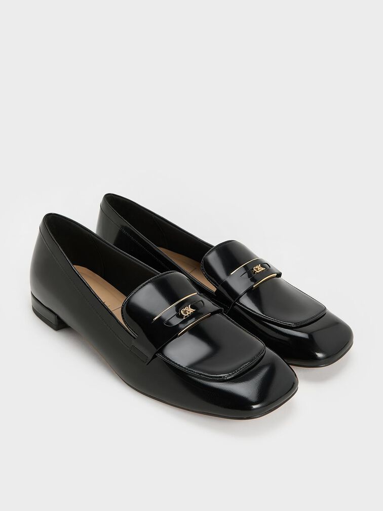 Leather Penny Square-Toe Loafers, Black Box, hi-res