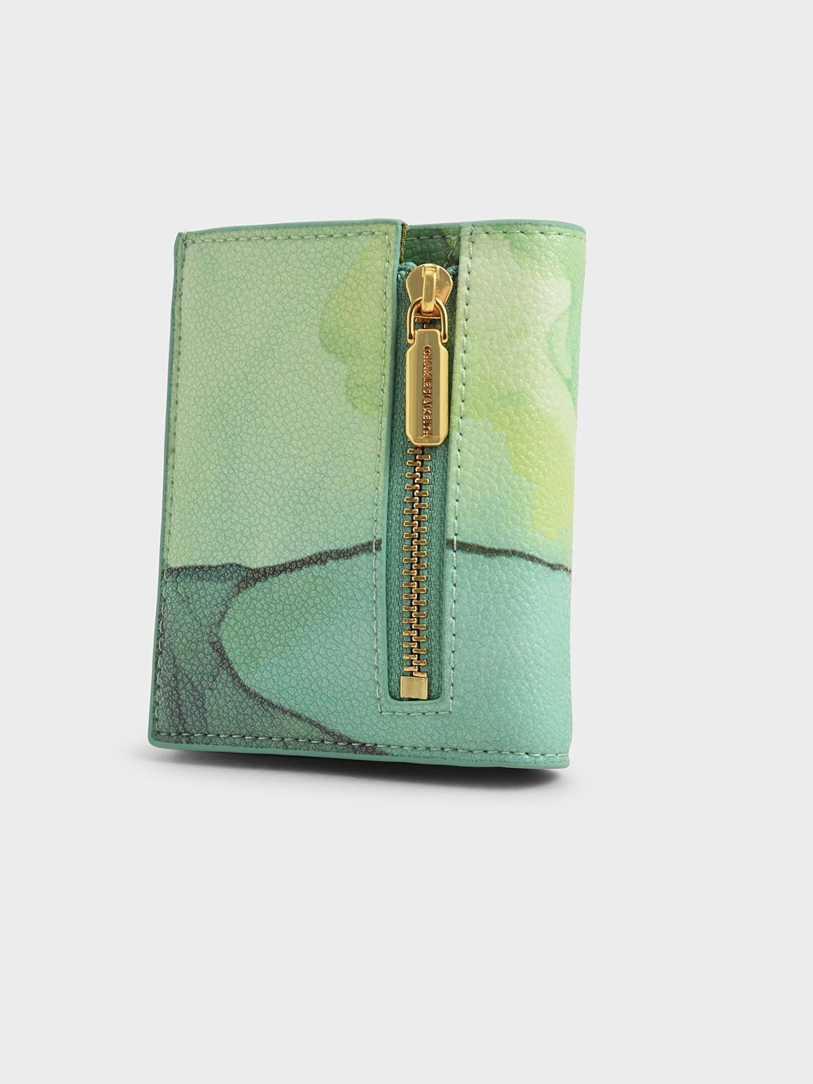 Front Flap Watercolour-Print Small Wallet, Avocado, hi-res