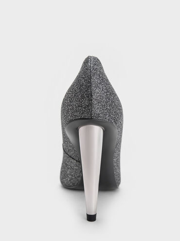 Glittered Cone-Heel Pointed-Toe Pumps, Black Textured, hi-res