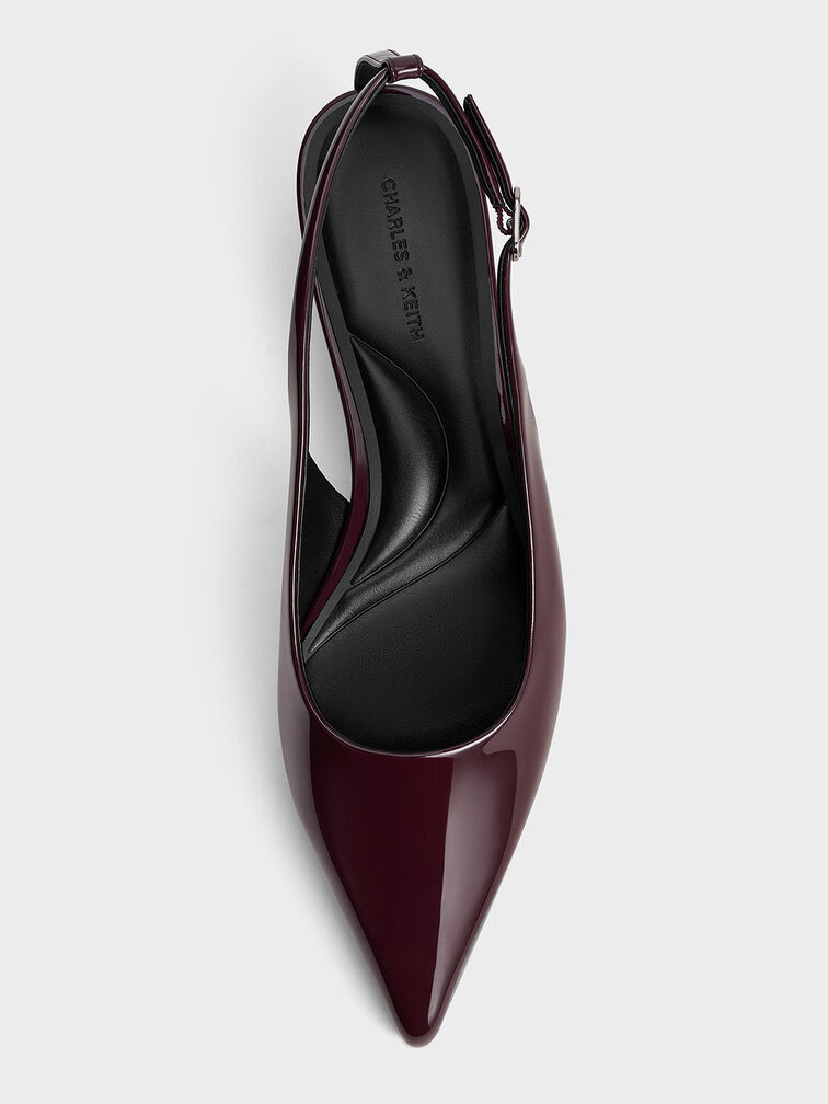 Patent Cut-Out Pointed-Toe Slingback Flats, Burgundy, hi-res