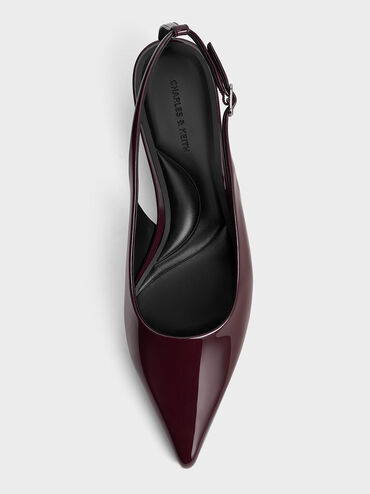 Patent Cut-Out Pointed-Toe Slingback Flats, Burgundy, hi-res