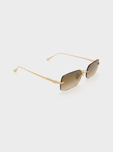 Lunettes de Soleil Rectangulaires Sans Monture Easton, Or, hi-res