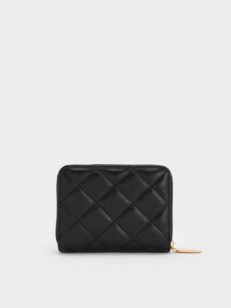 Alva Quilted Zip-Around Wallet, Black, hi-res