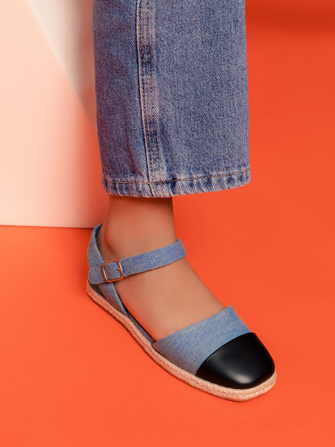 Blue Girls Two Tone Ankle Strap Denim Espadrilles CHARLES KEITH US