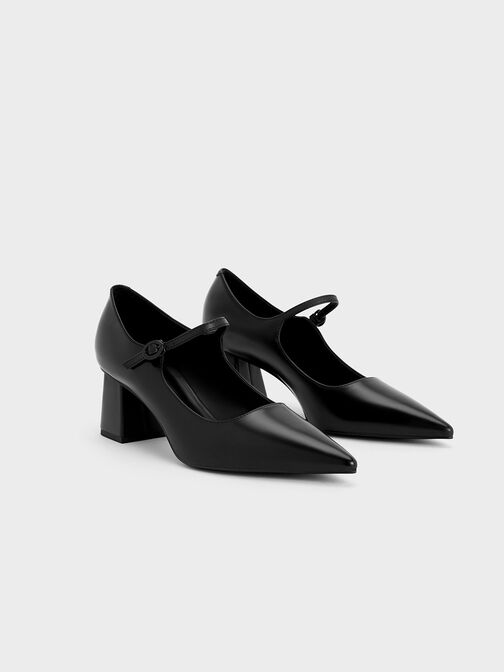 Pointed-Toe Mary Jane Pumps, Black Box, hi-res