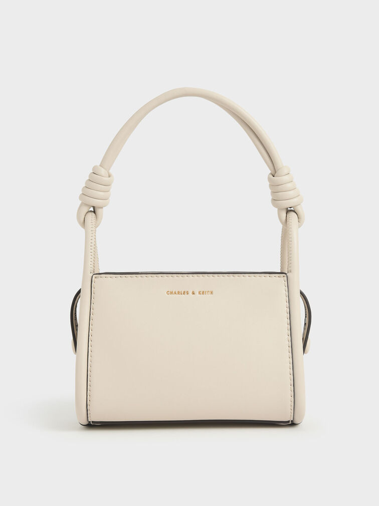 Knotted Handle Boxy Bag, Cream, hi-res