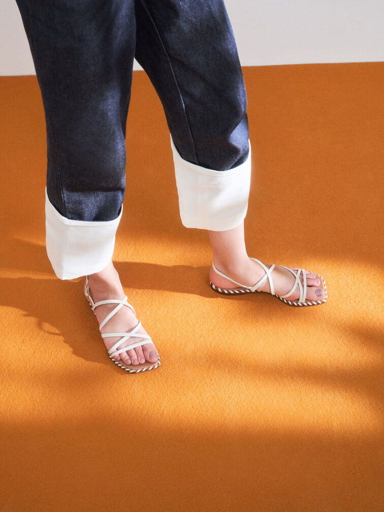 Whipstitch Trim Strappy Sandals, Chalk, hi-res