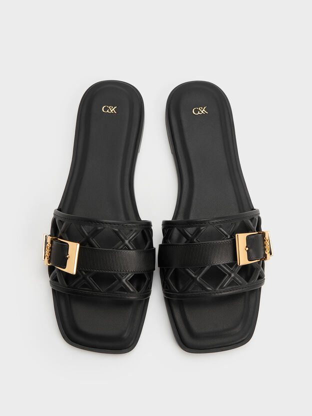 Whitney Leather Cut-Out Slide Sandals, Black, hi-res