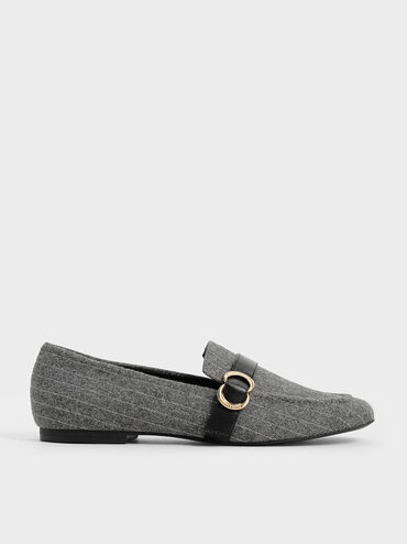 Metallic Accent Felt Penny Loafers, Grey, hi-res