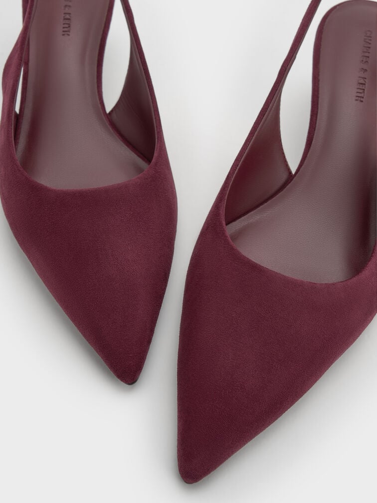 Ruthie Faux Suede Slingback Pumps, Burgundy, hi-res