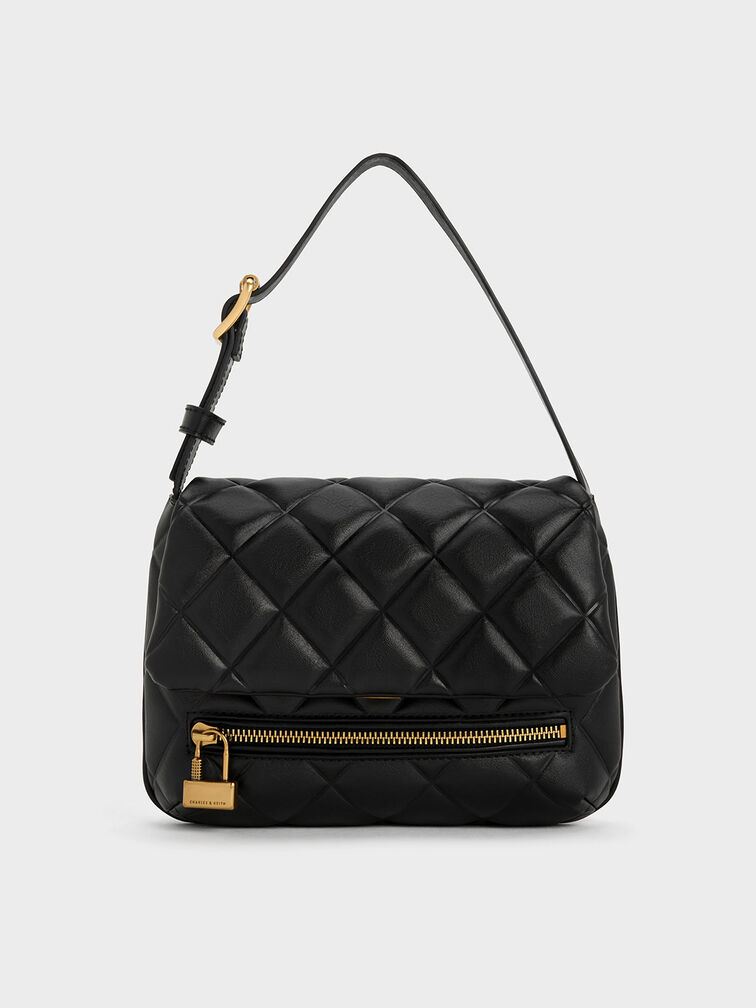 Swing Quilted Chain-Handle Bag, Black, hi-res