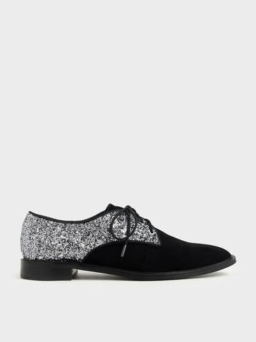 Glitter Derby Shoes (Kid Suede), Black, hi-res